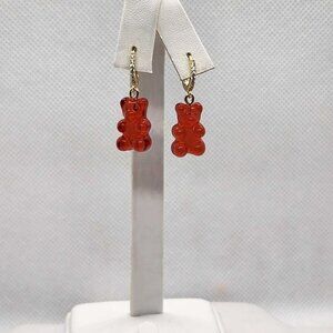 Brand New Sterling Silver 925 RED Teddy Bear Huggy Earrings